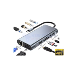 TYPE-C TO HDMI ADAPTER 11 IN 1 - LAN-TYPE C-SD CARD-USB4-AUDIO-HDTV-VGA