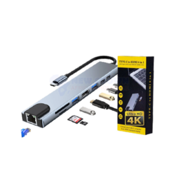 TYPE-C TO HDMI ADAPTER 8 IN 1 - RJ45-TF_SD-HDTV-USB_2-TYPE C-PD